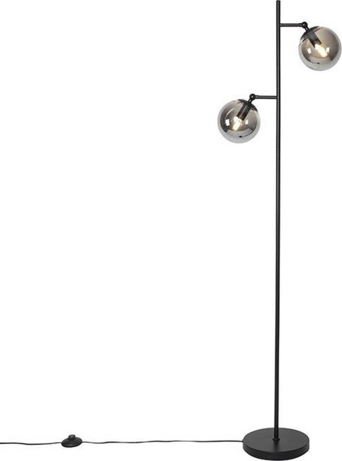 QAZQA pallon Art Deco Vloerlamp Staande Lamp 2 lichts H 1530 mm Zilver Woonkamer Slaapkamer Keuken