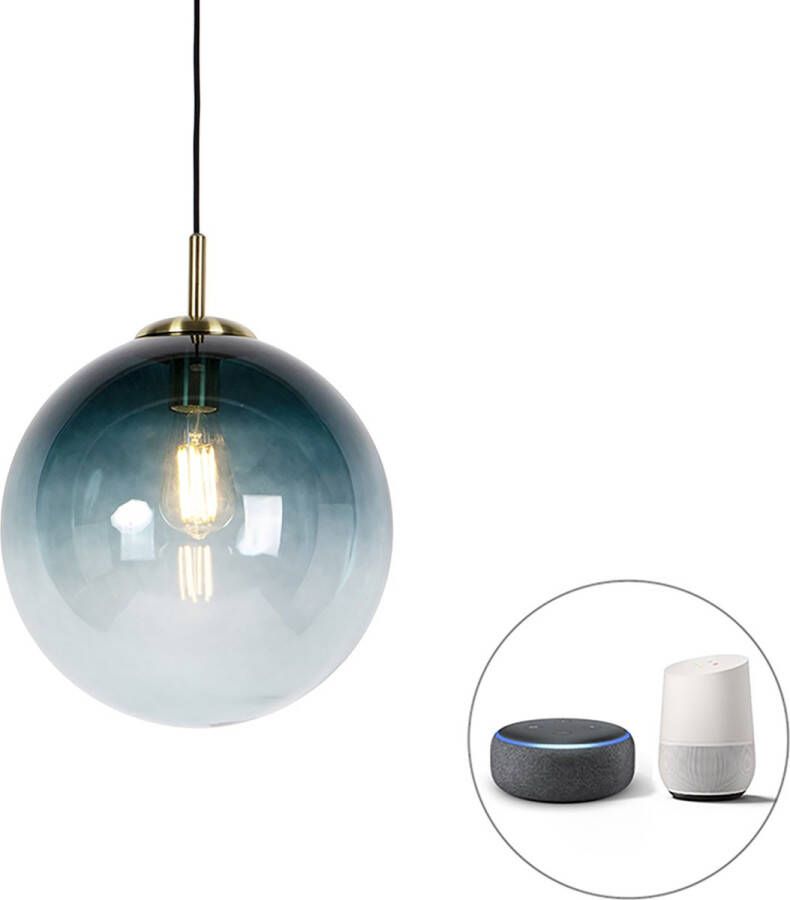 QAZQA pallon LED Smart Hanglamp incl. wifi 1 lichts Ø 33 cm Blauw Woonkamer Slaapkamer Keuken