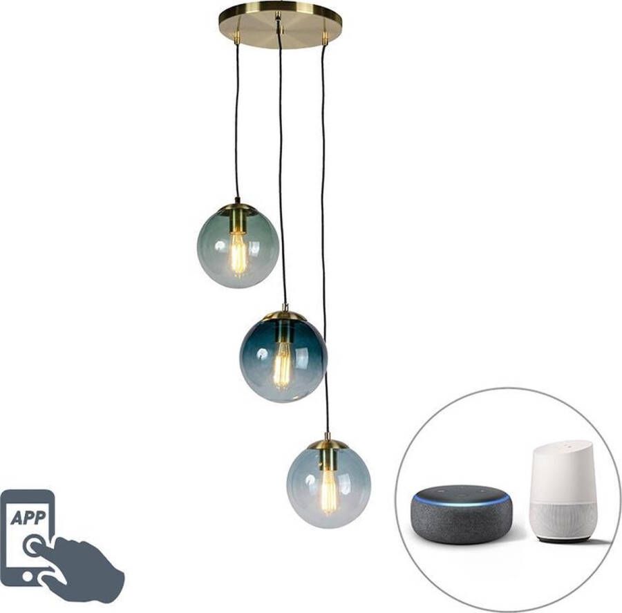 QAZQA pallon Art Deco LED Dimbare Smart Hanglamp incl. wifi met Dimmer 3 lichts Ø 45 cm Naturel Woonkamer | Slaapkamer | Keuken