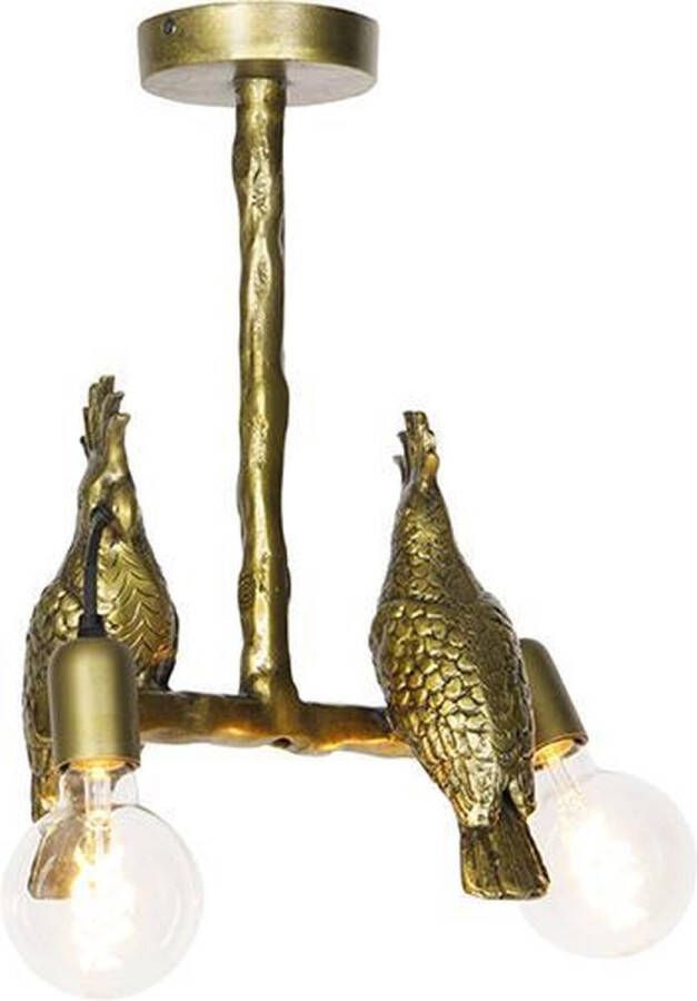 QAZQA Vintage Plafondlamp Messing 2-lichts Animal Papegoje