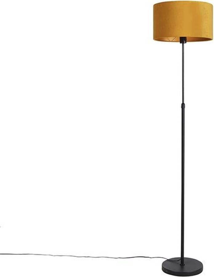 QAZQA Vloerlamp zwart met velours kap okergele met goud 35 cm Parte