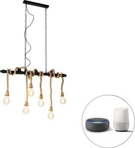 QAZQA plural hl Industriele LED Smart Hanglamp incl. wifi voor boven de eettafel in eetkamer 6 lichts L 102 cm Zwart Industrieel Woonkamer Slaapkamer Keuken