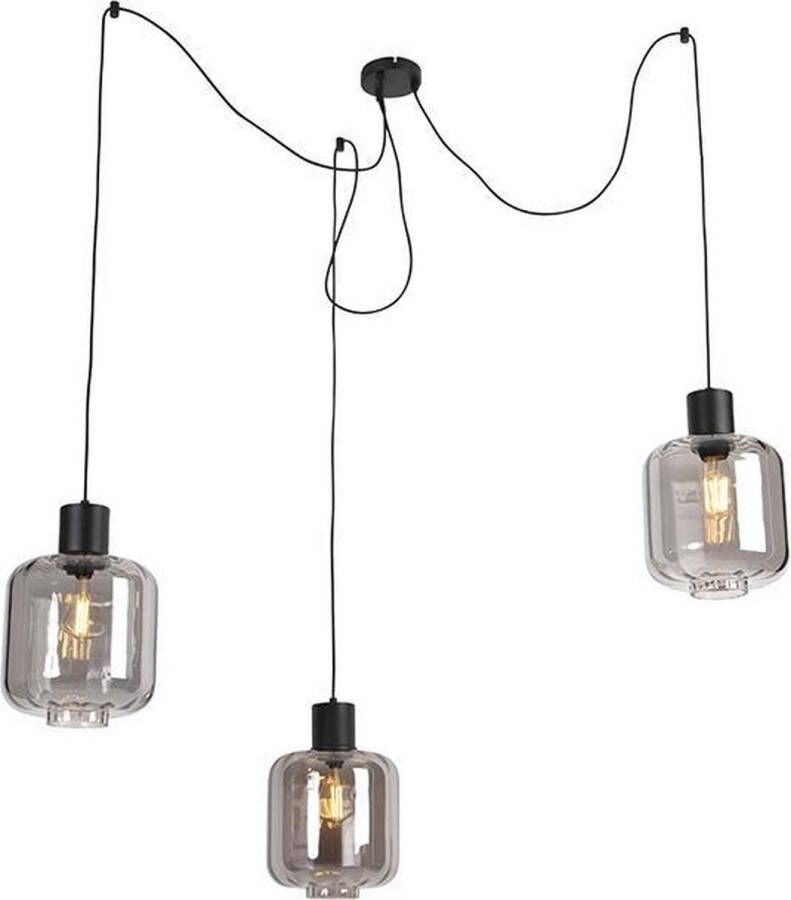 QAZQA Design hanglamp zwart met smoke glas 3-lichts 226 cm Qara
