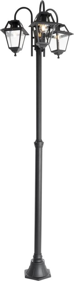 QAZQA berta Klassieke Lantaarn 3 lichts H 235 cm Zwart Buitenverlichting