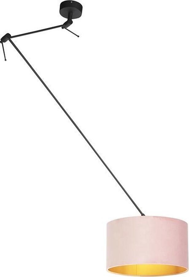 QAZQA blitz Klassieke Hanglamp met kap 1 lichts L 380 mm Zwart Goud Woonkamer Slaapkamer Keuken