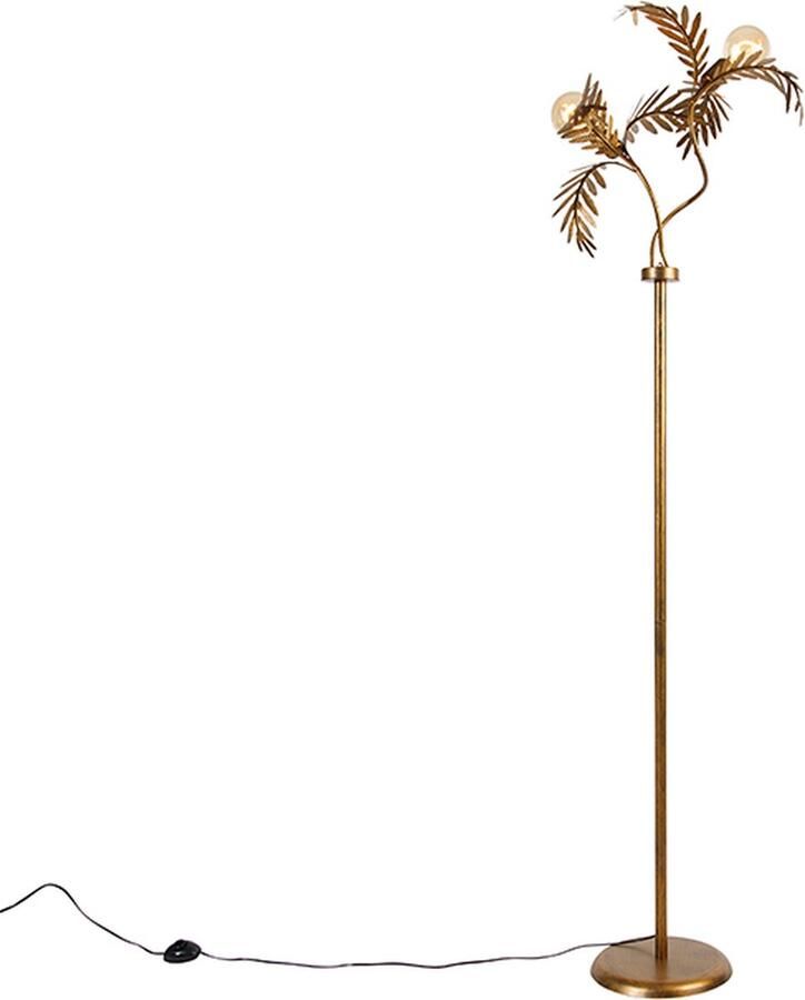 QAZQA botanica Landelijke LED Smart Vloerlamp Staande Lamp incl. wifi 2 lichts H 187 cm Goud messing Woonkamer Slaapkamer Keuken