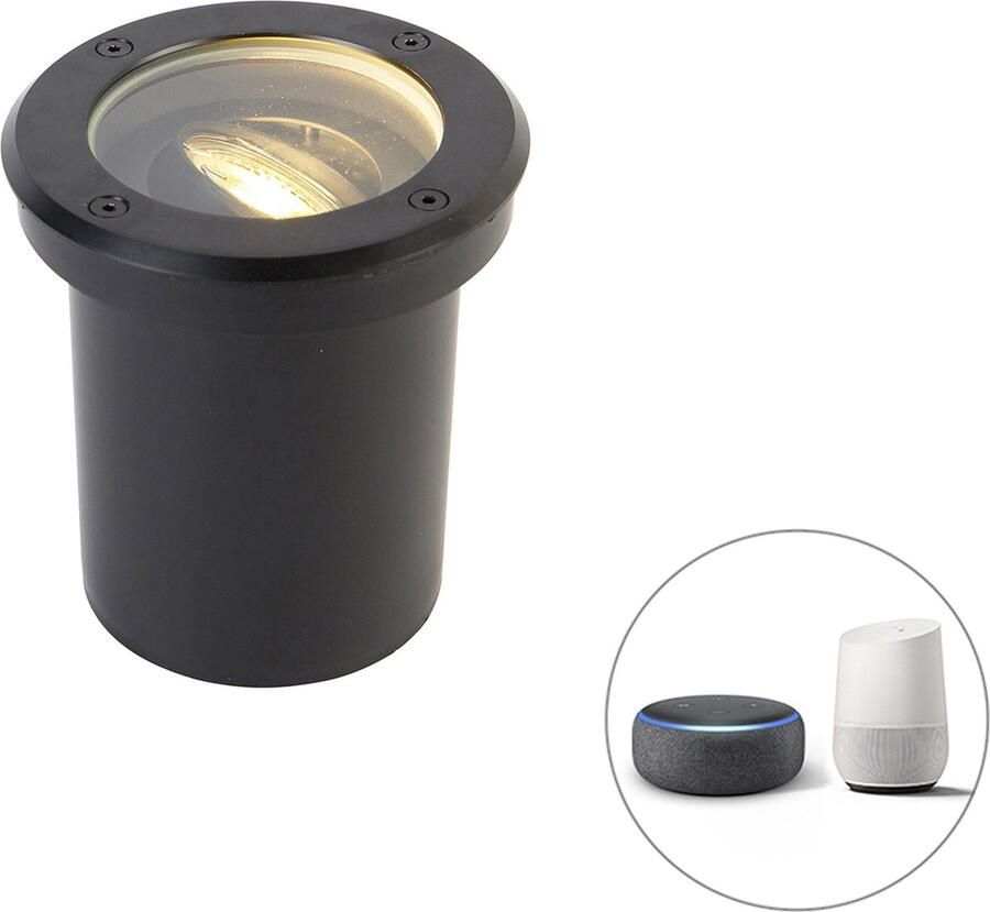QAZQA delux Moderne LED Smart Grondspot incl. wifi 1 lichts Ø 13 cm Zwart Buitenverlichting