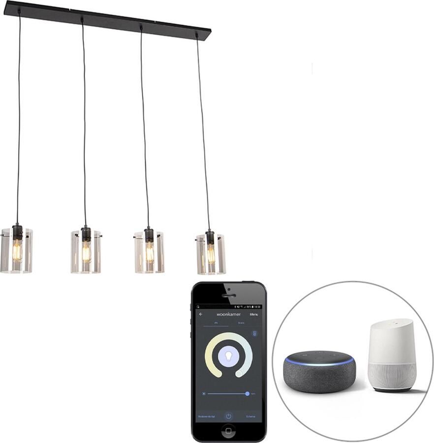 QAZQA dome Design LED Smart Hanglamp eettafel incl. wifi voor boven de eettafel in eetkamer 4 lichts L 120 cm Zwart Woonkamer Slaapkamer Keuken - Foto 2