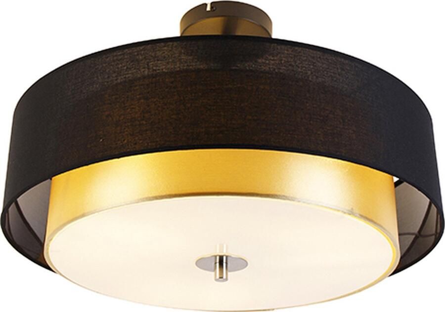QAZQA drum-neutron Moderne Plafondlamp 3 lichts Ø 500 mm Zwart Goud Woonkamer Slaapkamer Keuken