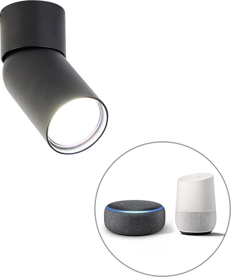 QAZQA falo Moderne Dimbare LED Smart Plafondspot Spotje Opbouwspot incl. wifi met Dimmer 1 lichts L 10.8 cm Zwart Woonkamer Slaapkamer Keuken
