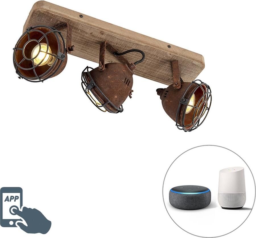 QAZQA gina Industriele Dimbare LED Smart Plafondspot Spotje Opbouwspot incl. wifi met Dimmer 3 lichts L 43 cm Roestbruin Industrieel Woonkamer
