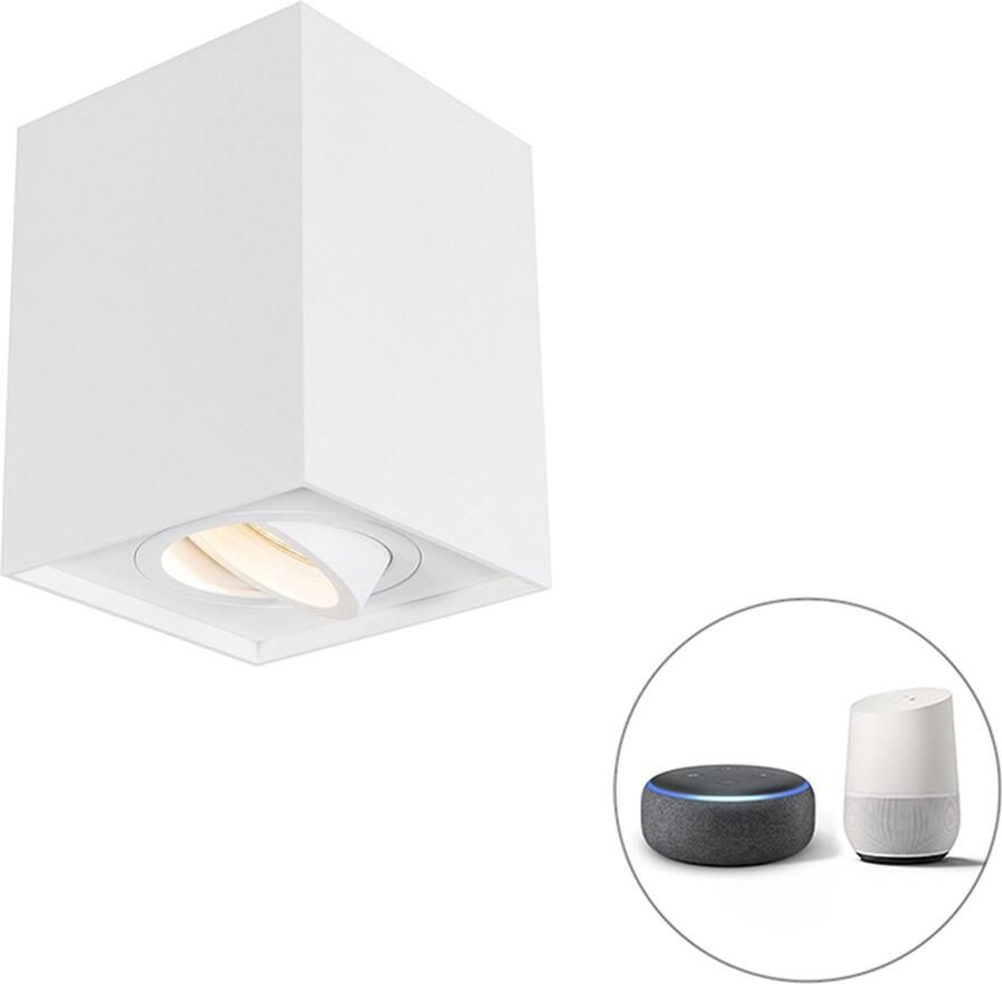 QAZQA quadro Moderne Dimbare LED Smart Plafondspot Spotje Opbouwspot incl. wifi met Dimmer 1 lichts L 9.5 cm Wit Woonkamer Slaapkamer Keuken