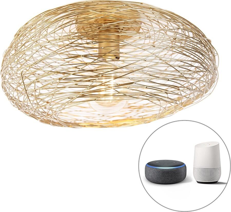 QAZQA sarella Design Dimbare LED Smart Plafondlamp incl. wifi met Dimmer 1 lichts Ø 42 cm Goud Woonkamer Slaapkamer Keuken