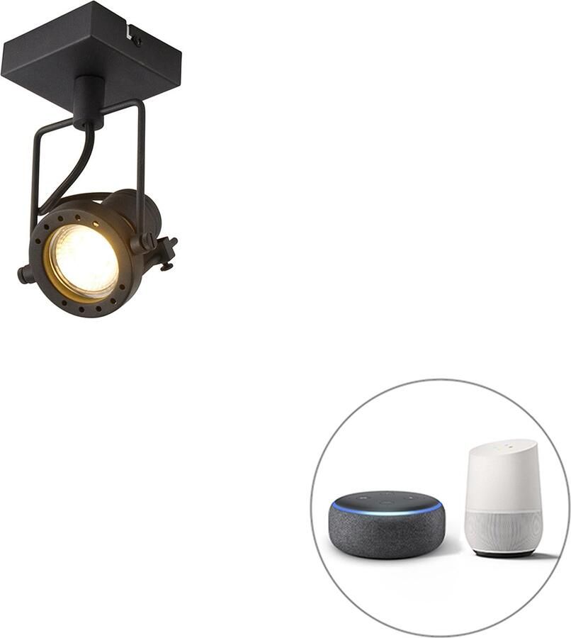 QAZQA suplux Industriele Dimbare LED Smart Plafondspot Spotje Opbouwspot incl. wifi met Dimmer 1 lichts L 8 cm Zwart Industrieel Woonkamer Slaapkamer Keuken