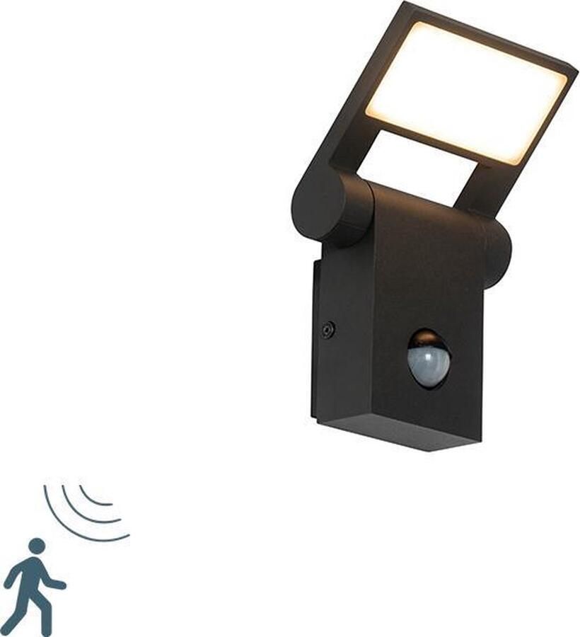 QAZQA zane Moderne LED Wandlamp met Bewegingsmelder Bewegingssensor sensor voor buiten 1 lichts D 13.02 cm Donkergrijs Buitenverlichting