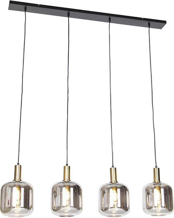 QAZQA zuzanna Design Dimbare LED Smart Hanglamp eettafel incl. wifi met Dimmer voor boven de eettafel in eetkamer 4 lichts L 120 cm Zwart Goud Woonkamer Slaapkamer Keuken