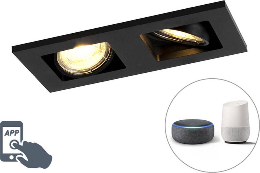 QAZQA qure Moderne LED Dimbare Smart Inbouwspot incl. wifi met Dimmer 2 lichts L 19 cm Zwart Woonkamer | Slaapkamer | Keuken