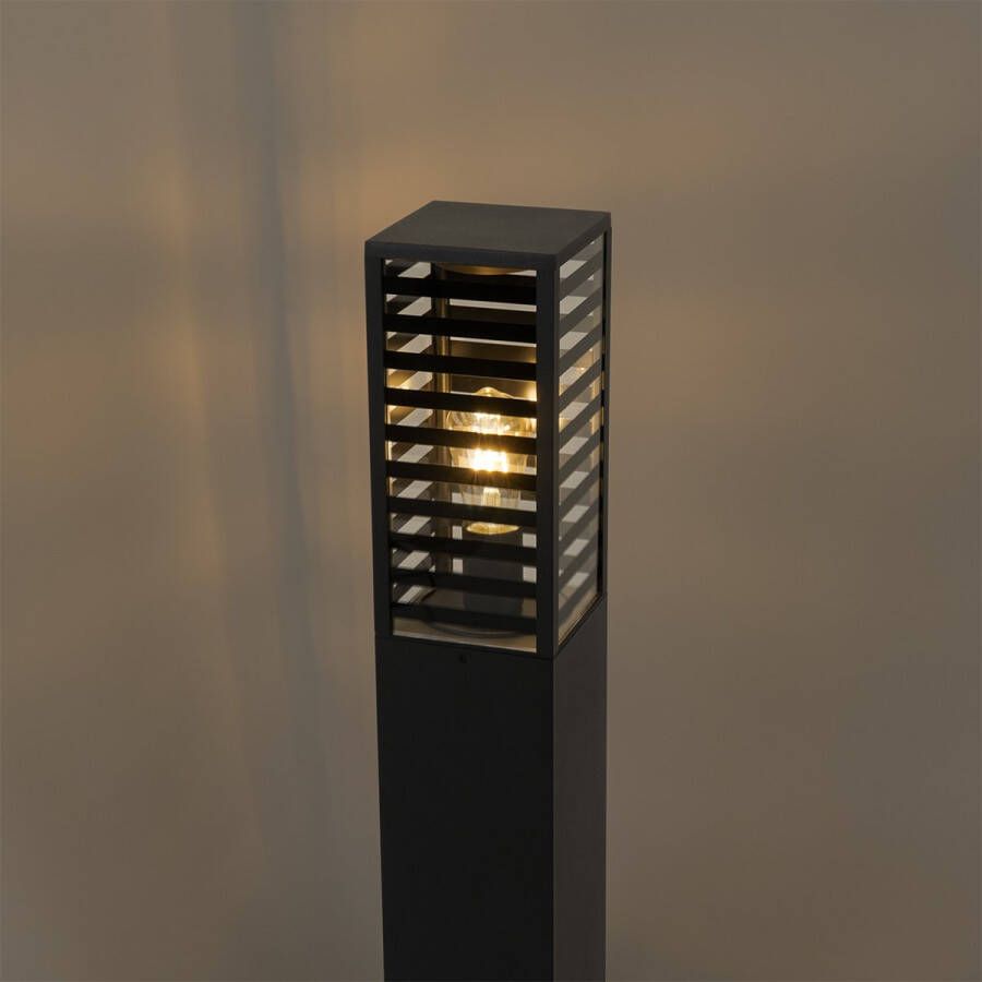 QAZQA reims Moderne Staande Buitenlamp Staande Lamp voor buiten 1 lichts H 80 cm Zwart Buitenverlichting