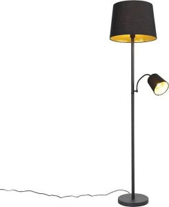 QAZQA retro Klassieke Vloerlamp Staande Lamp met leeslamp 1 lichts H 1597 mm Zwart Woonkamer Slaapkamer