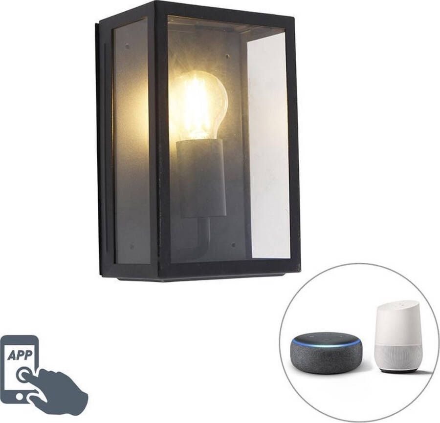 QAZQA rotterdam Landelijke LED Smart Wandlamp incl. wifi voor buiten 1 lichts D 10 cm Zwart Buitenverlichting