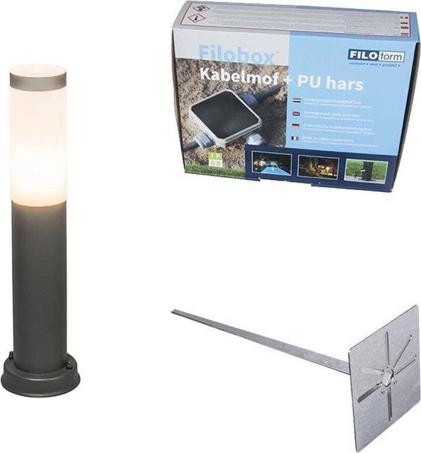QAZQA rox Moderne Staande Buitenlamp Staande Lamp voor buiten 1 lichts H 450 mm Donkergrijs Buitenverlichting