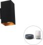 QAZQA sab Design Dimbare LED Smart Wandlamp incl. wifi met Dimmer Up Down voor binnen 2 lichts D 11.4 cm Zwart Goud Woonkamer Slaapkamer Keuken - Thumbnail 2