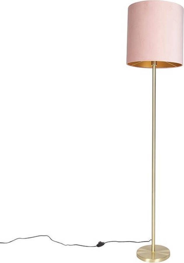 QAZQA Romantische Vloerlamp Messing Met Roze Kap 40 Cm Simplo