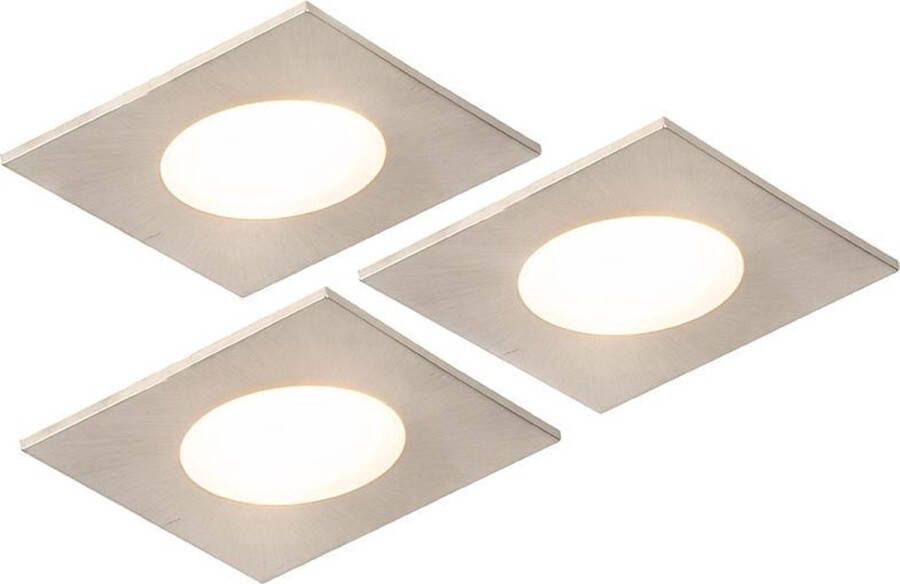 QAZQA Set Van 3 Inbouwspots Vierkant Staal Incl. Led Ip65 Simply