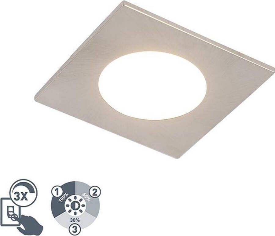 QAZQA simply Moderne LED Dimbare Inbouwspot met Dimmer voor badkamer 1 lichts L 90 mm Staal