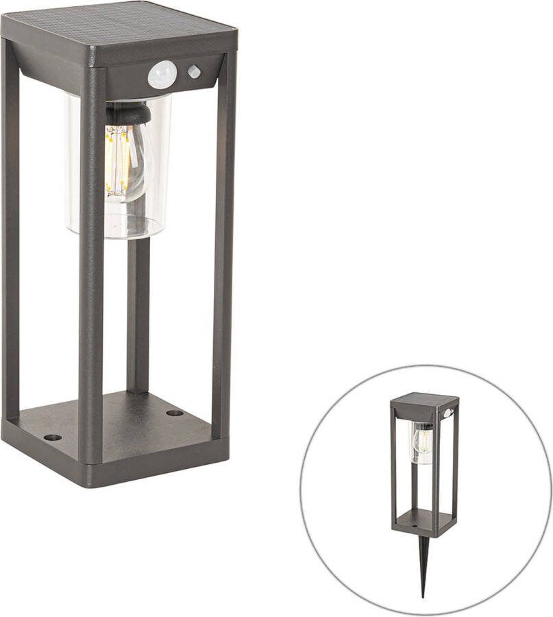 QAZQA sonne Moderne LED Dimbare Staande Buitenlamp Staande Lamp voor buiten met Dimmer met Solar Zonne energie 1 lichts H 25 cm Donkergrijs Buitenverlichting