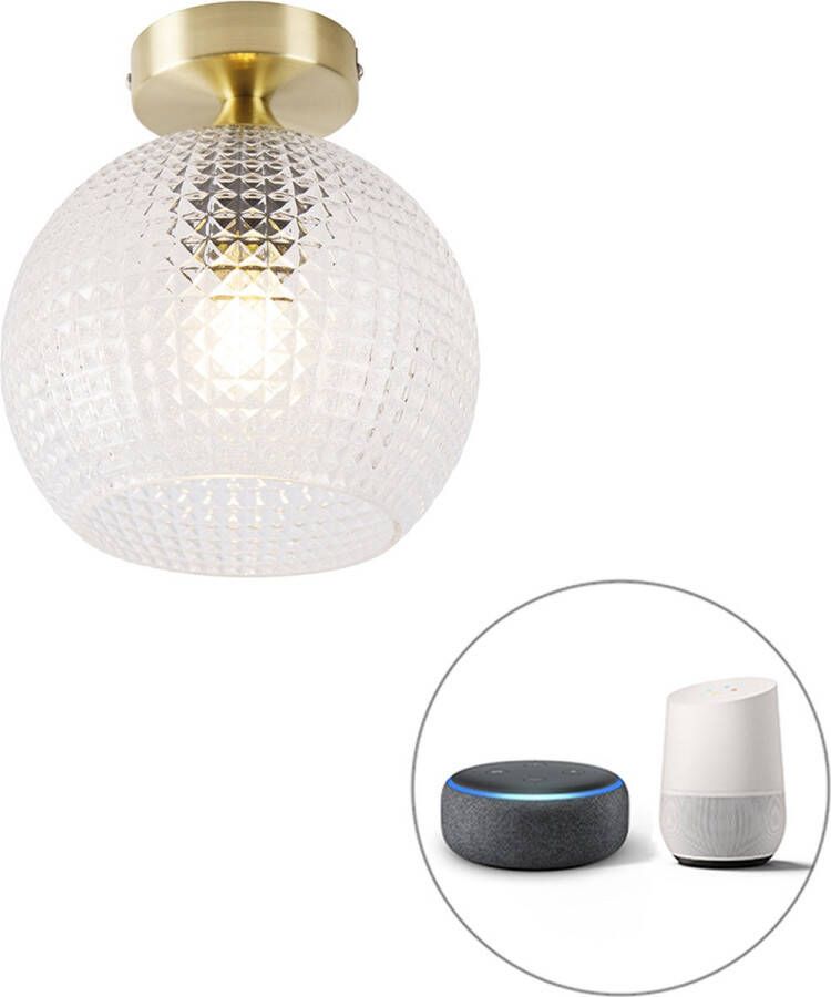QAZQA sphere Art Deco LED Dimbare Smart Plafondlamp incl. wifi met Dimmer 1 lichts Ø 20 cm Goud messing Woonkamer Slaapkamer Keuken