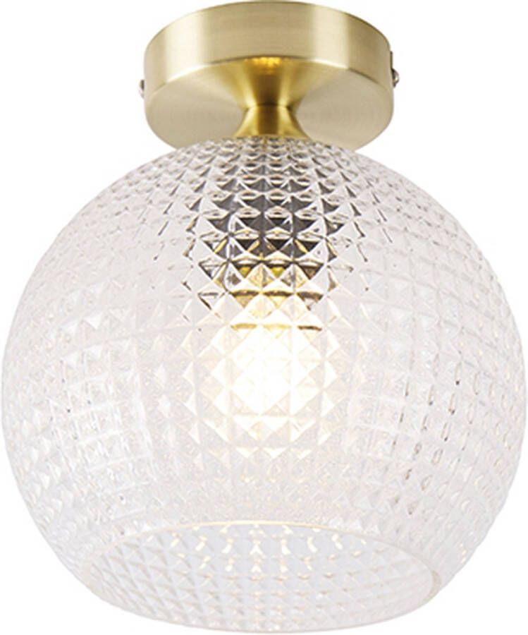 QAZQA sphere Art Deco Plafondlamp 1 lichts Ø 200 mm Goud messing Woonkamer Slaapkamer Keuken