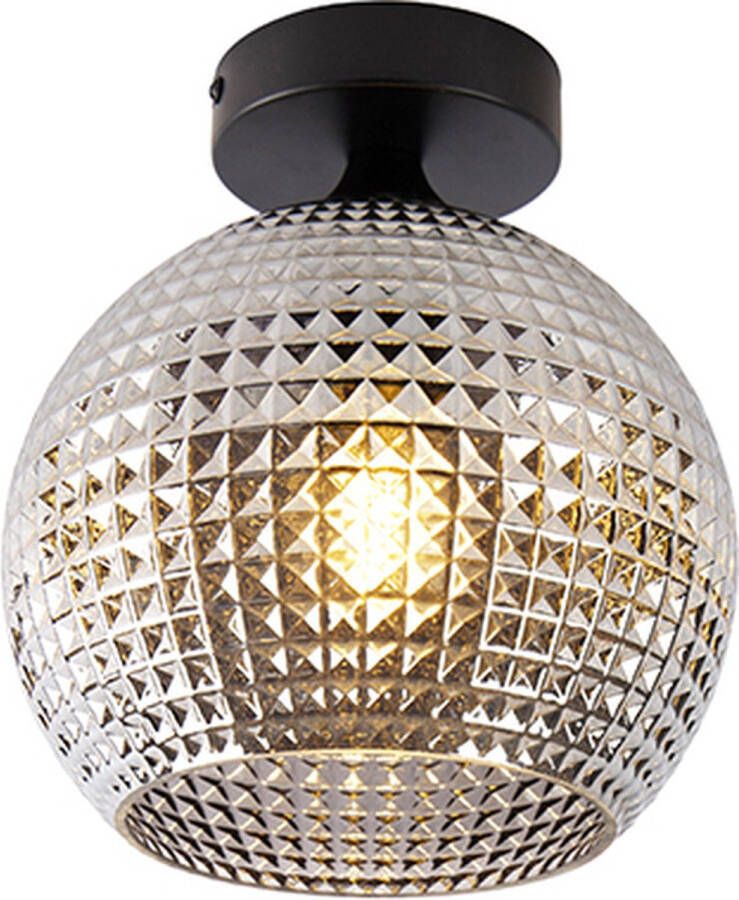 QAZQA sphere Art Deco Plafondlamp 1 lichts Ø 200 mm Zwart Woonkamer Slaapkamer Keuken