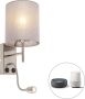 QAZQA stacca Moderne LED Dimbare Smart Wandlamp incl. wifi met Dimmer voor binnen 1 lichts D 20 cm Staal Woonkamer Slaapkamer - Thumbnail 1