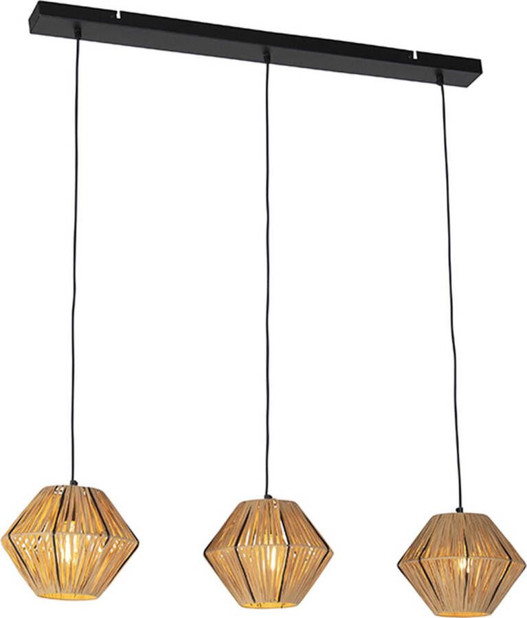 QAZQA straw Oosterse Hanglamp eettafel voor boven de eettafel in eetkamer 3 lichts L 120 cm Naturel Woonkamer Slaapkamer Keuken