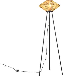 QAZQA straw Oosterse Tripod driepoot vloerlamp Staande Lamp 1 lichts H 140 cm Naturel Woonkamer Slaapkamer Keuken