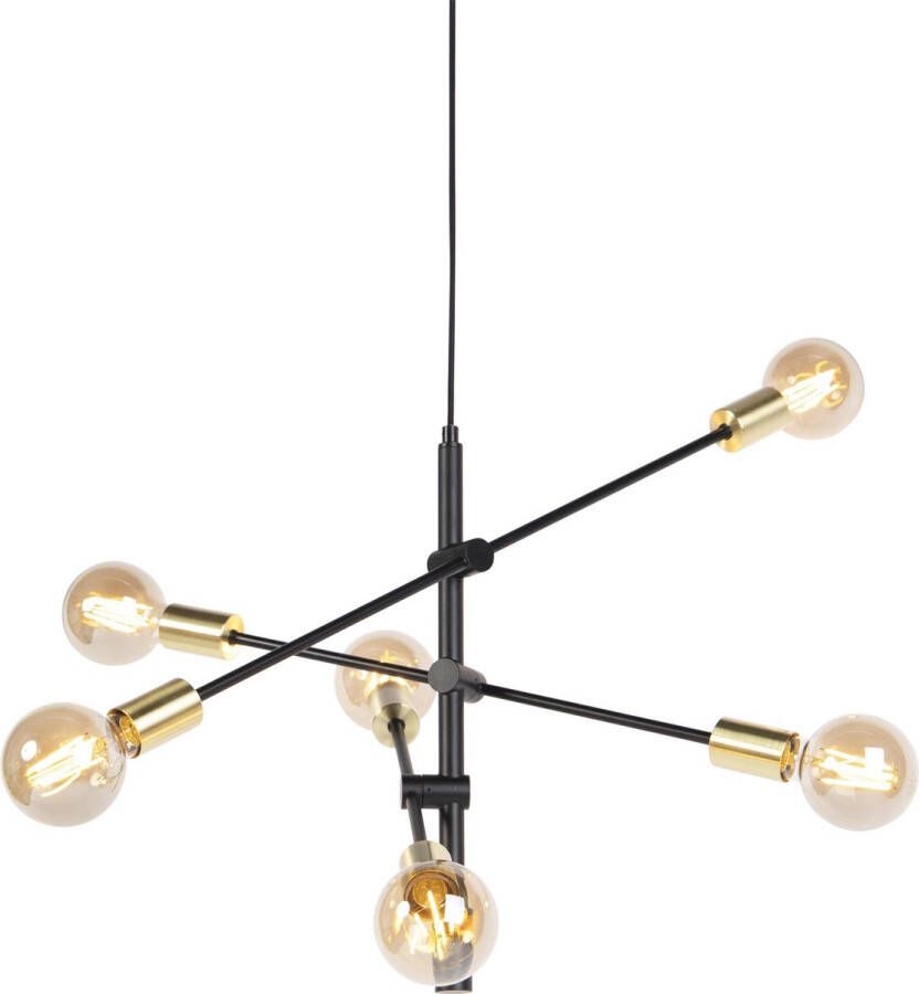 QAZQA Industriële hanglamp zwart en goud 78 cm 6-lichts Sydney