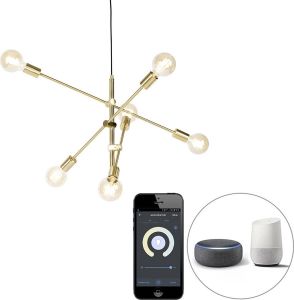 QAZQA sydney Retro LED Smart Hanglamp incl. wifi voor boven de eettafel in eetkamer 1 lichts Ø 75 cm Goud messing Woonkamer Slaapkamer Keuken