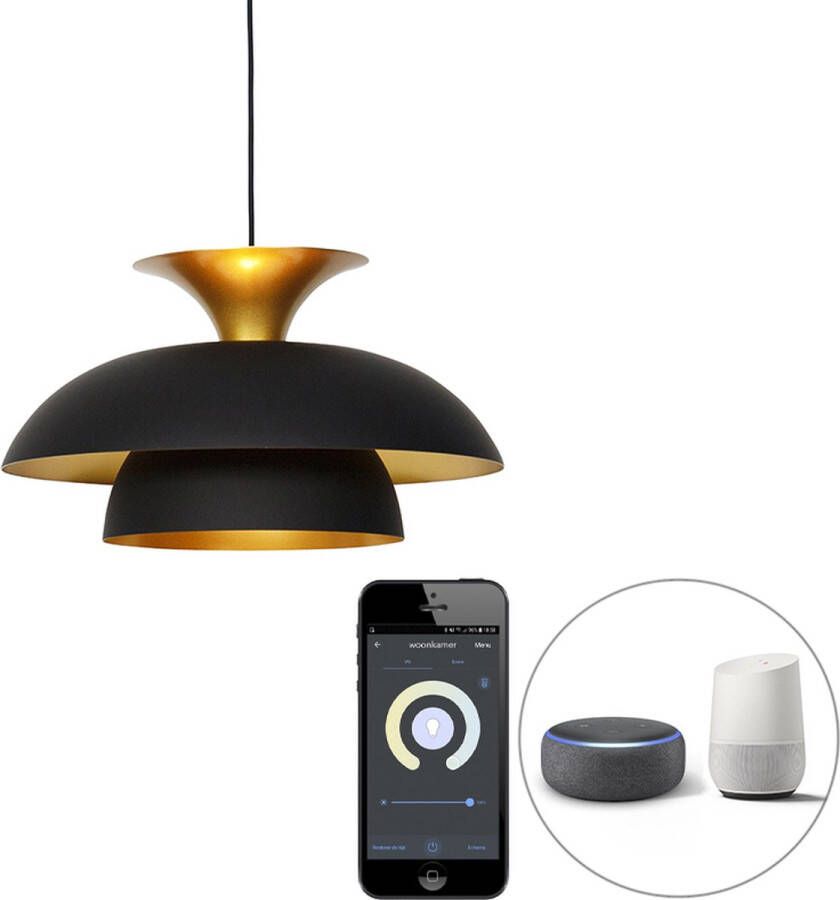 QAZQA titus Moderne LED Smart Hanglamp met kap incl. wifi 1 lichts Ø 50 cm Zwart Woonkamer Slaapkamer Keuken