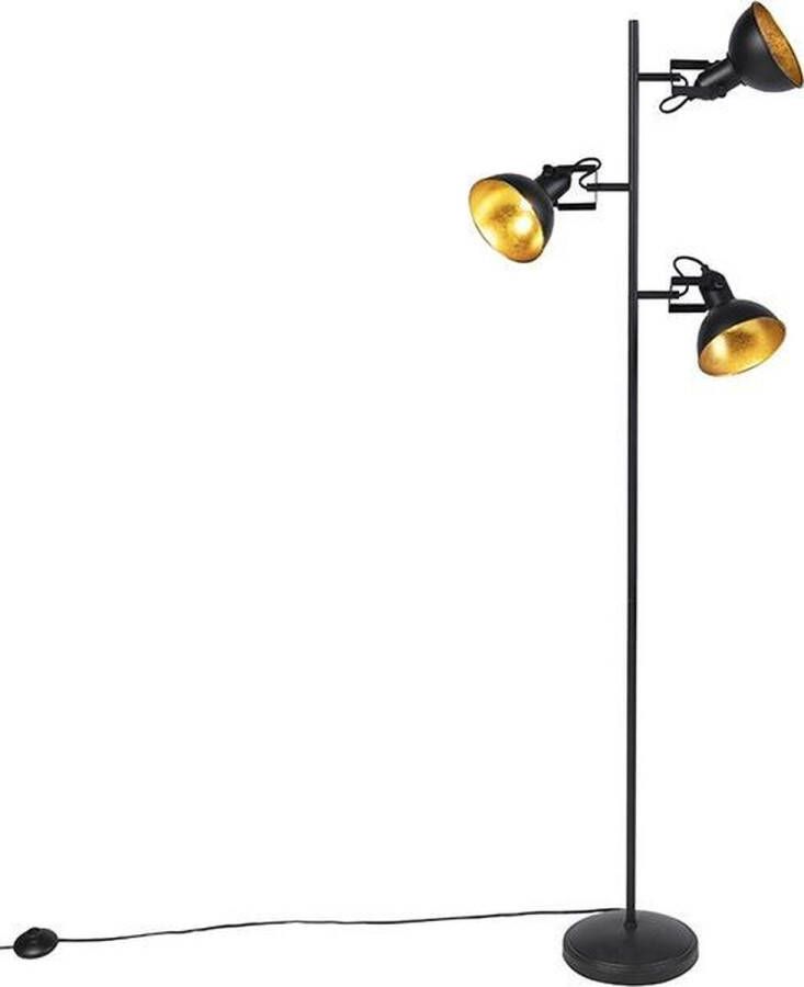 QAZQA tommy Industriele Vloerlamp Staande Lamp 3 lichts H 153 cm Zwart Industrieel Woonkamer Slaapkamer