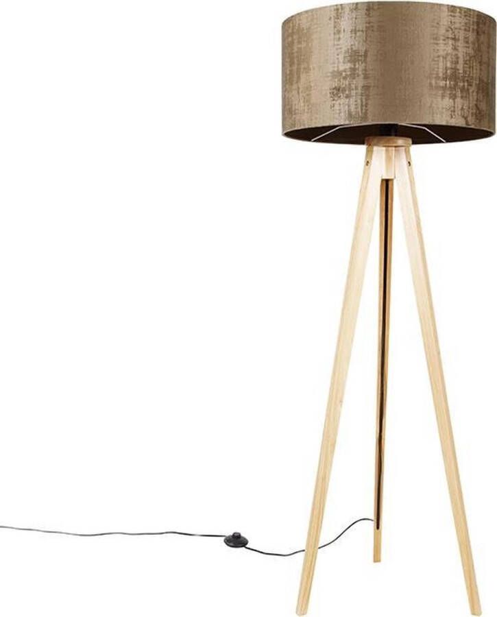 QAZQA tripod_classic Moderne Tripod driepoot vloerlamp Staande Lamp 1 lichts H 136 cm Bruin Woonkamer Slaapkamer Keuken