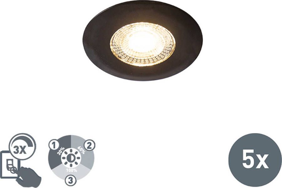 QAZQA ulo Moderne LED Dimbare Inbouwspot met Dimmer 1 lichts Ø 82 mm Zwart Woonkamer Slaapkamer Keuken