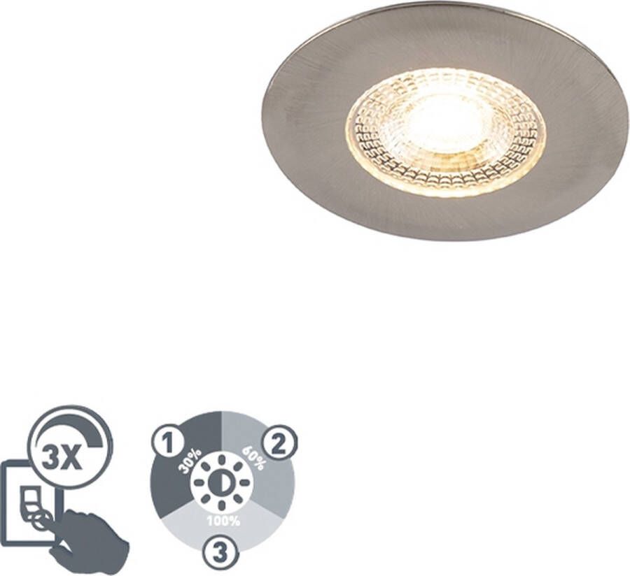 QAZQA ulo Moderne LED Dimbare Inbouwspot met Dimmer voor badkamer 1 lichts Ø 82 mm Zilver