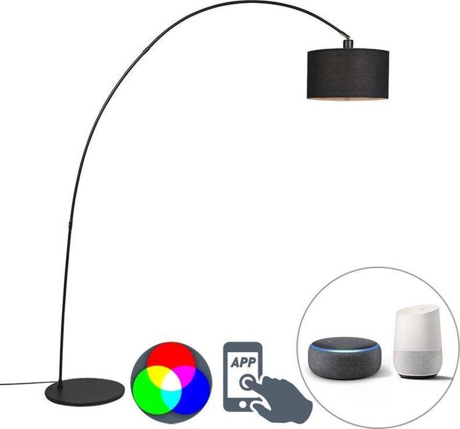 QAZQA vinossa Moderne Dimbare LED Smart Staande booglamp incl. wifi met Dimmer 1 lichts H 174 cm Zwart Woonkamer