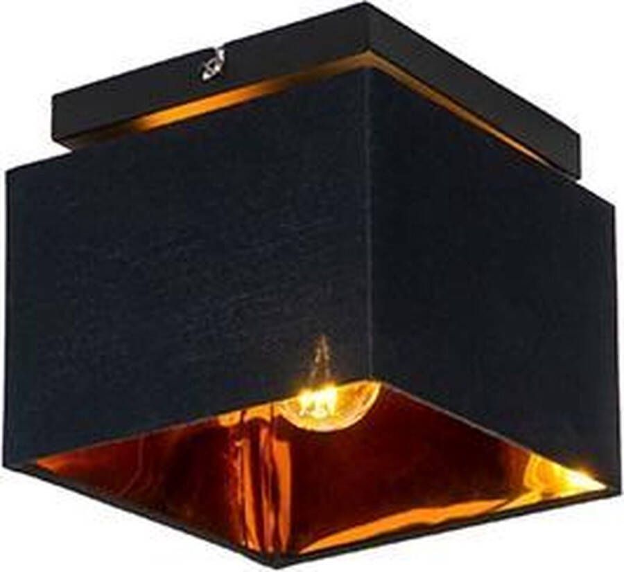 QAZQA vt Moderne Plafondlamp met kap 1 lichts L 17 cm Zwart Goud Woonkamer Slaapkamer Keuken