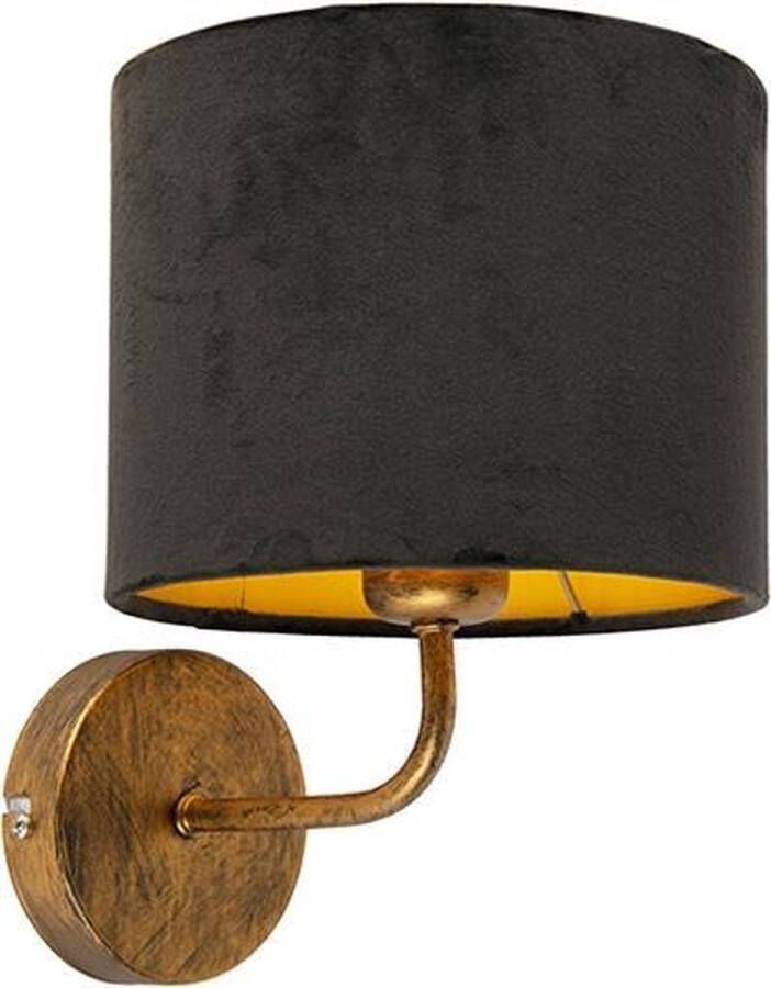 QAZQA Vintage Wandlamp Goud Met Zwarte Velours Kap Matt