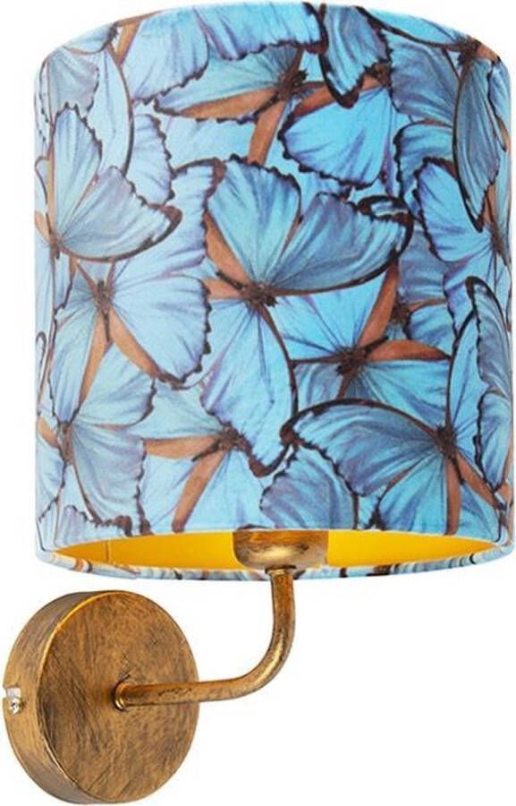 QAZQA Vintage Wandlamp Goud Met Vlinder Velours Kap Matt