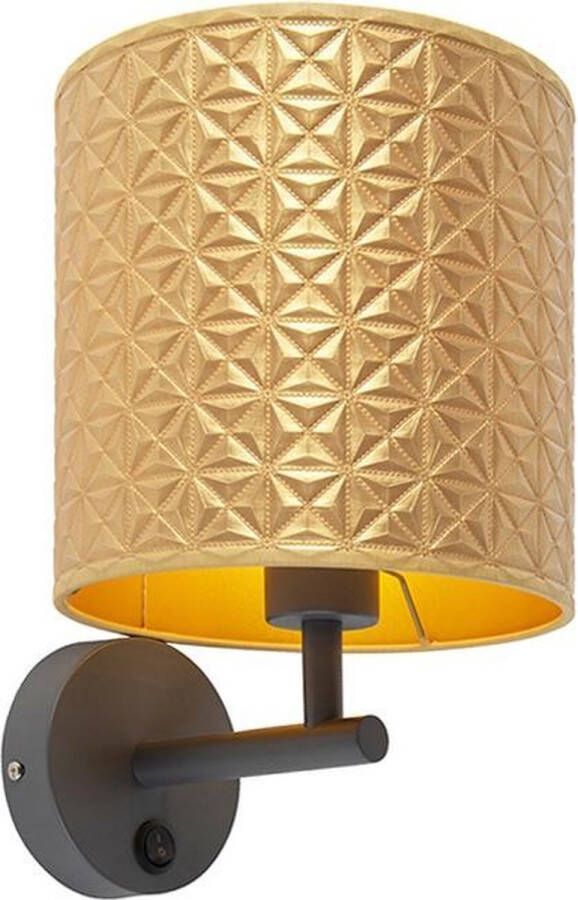 QAZQA Vintage wandlamp donkergrijs met goud triangle kap Matt