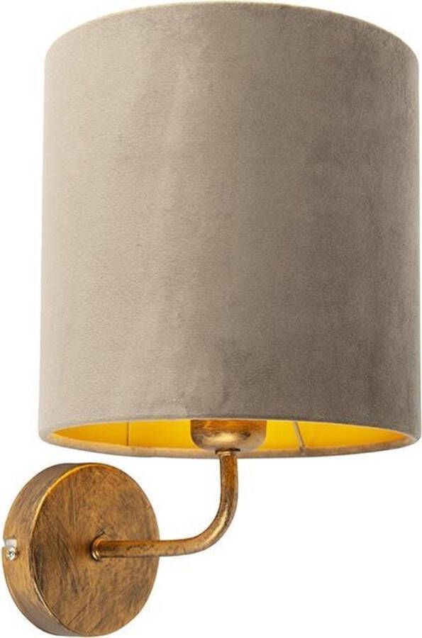 QAZQA Vintage wandlamp goud met taupe velours kap Matt