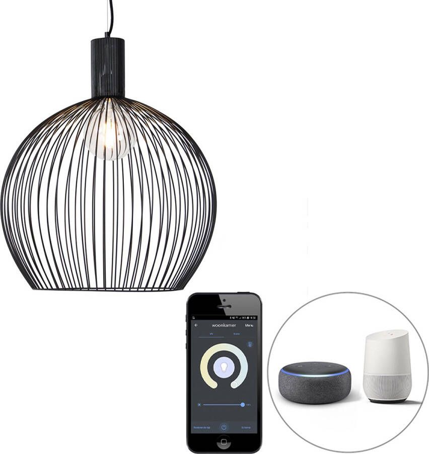 QAZQA wire Moderne LED Smart Grote hanglamp incl. wifi 1 lichts Ø 50 cm Zwart Woonkamer Slaapkamer Keuken